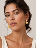 18K gold-plated heart drop earrings with crystal stud, elegant women's jewelry