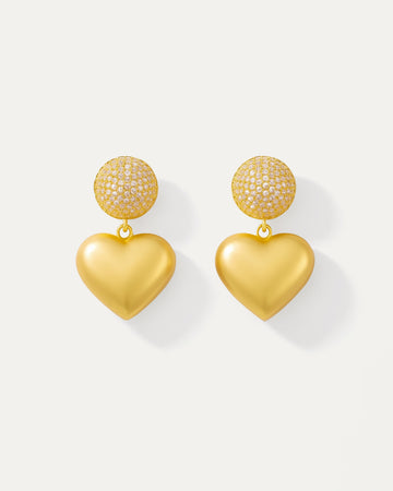 18K gold-plated heart drop earrings with pavé crystal stud women jewelry gift