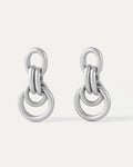 Pair of silver chain-link earrings on a white background