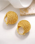 18K gold-plated lattice basket hoop earrings with woven texture, minimalist gold hoop earrings for women, studio product phot