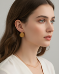 18k gold plated spherical hoop earrings featuring an intricate basket weave pattern throughout the rounded surface