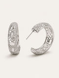 Silver lattice hoop earrings with openwork geometric pattern and polished silver finish