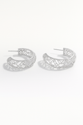 Silver-plated open lattice hoop earrings with geometric lace-inspired cutouts – Lattice Luxe Hoops by Jadejuri