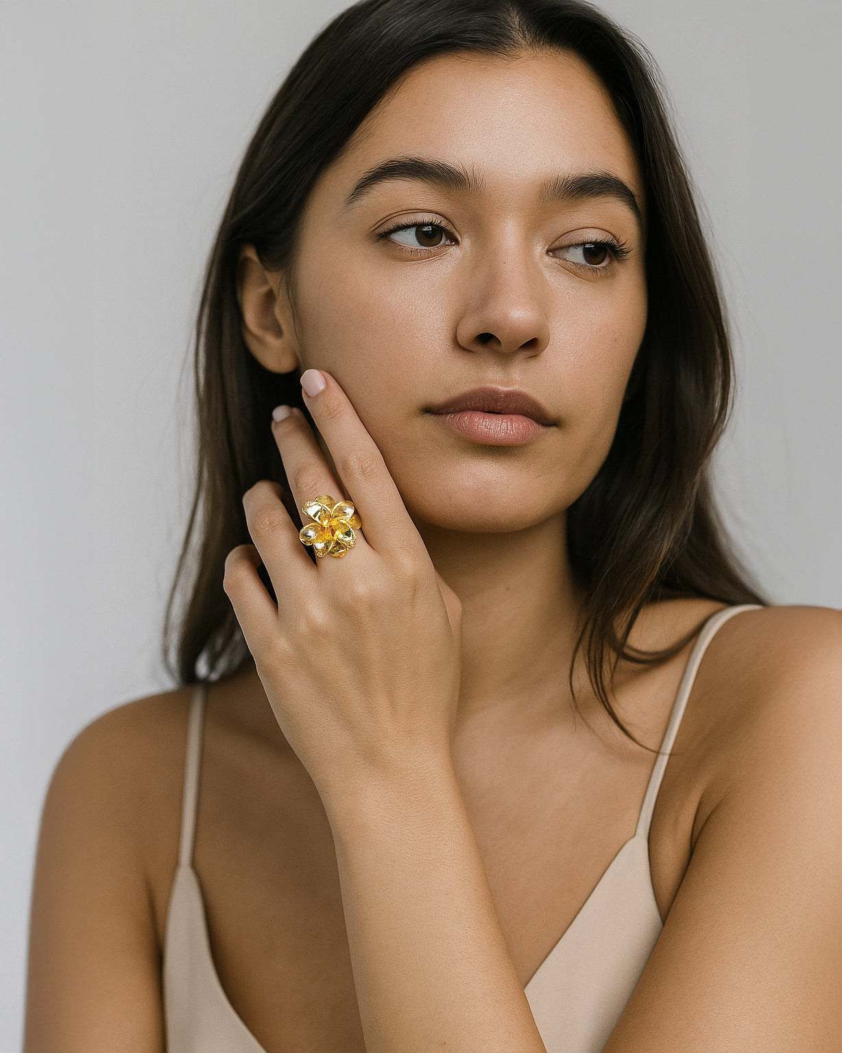 Bold gold flower-shaped ring with blooming lily design – Lily Burst Ring by Jadejuri