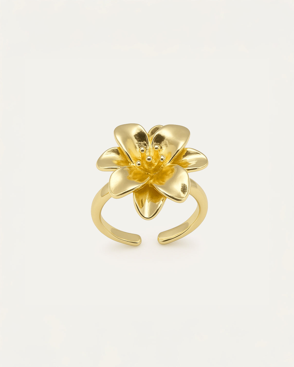 Bold gold flower-shaped ring with blooming lily design – Lily Burst Ring by Jadejuri