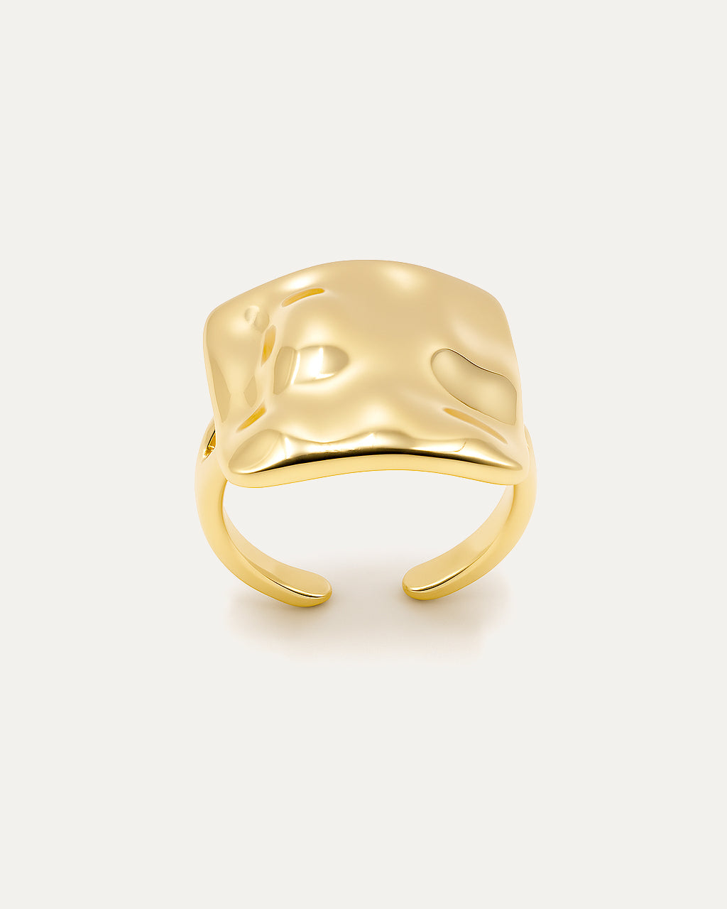 Bold gold statement ring with molten square sculptural face