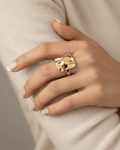 Bold gold statement ring with molten square sculptural face
