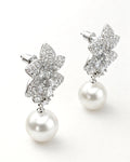 Lumière bloom pearl drop earrings with cubic zirconia silver plated side view