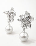 Lumière bloom pearl drop earrings cubic zirconia silver plated back view detail
