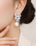 Lumière bloom pearl drop earrings cubic zirconia silver plated back view detail