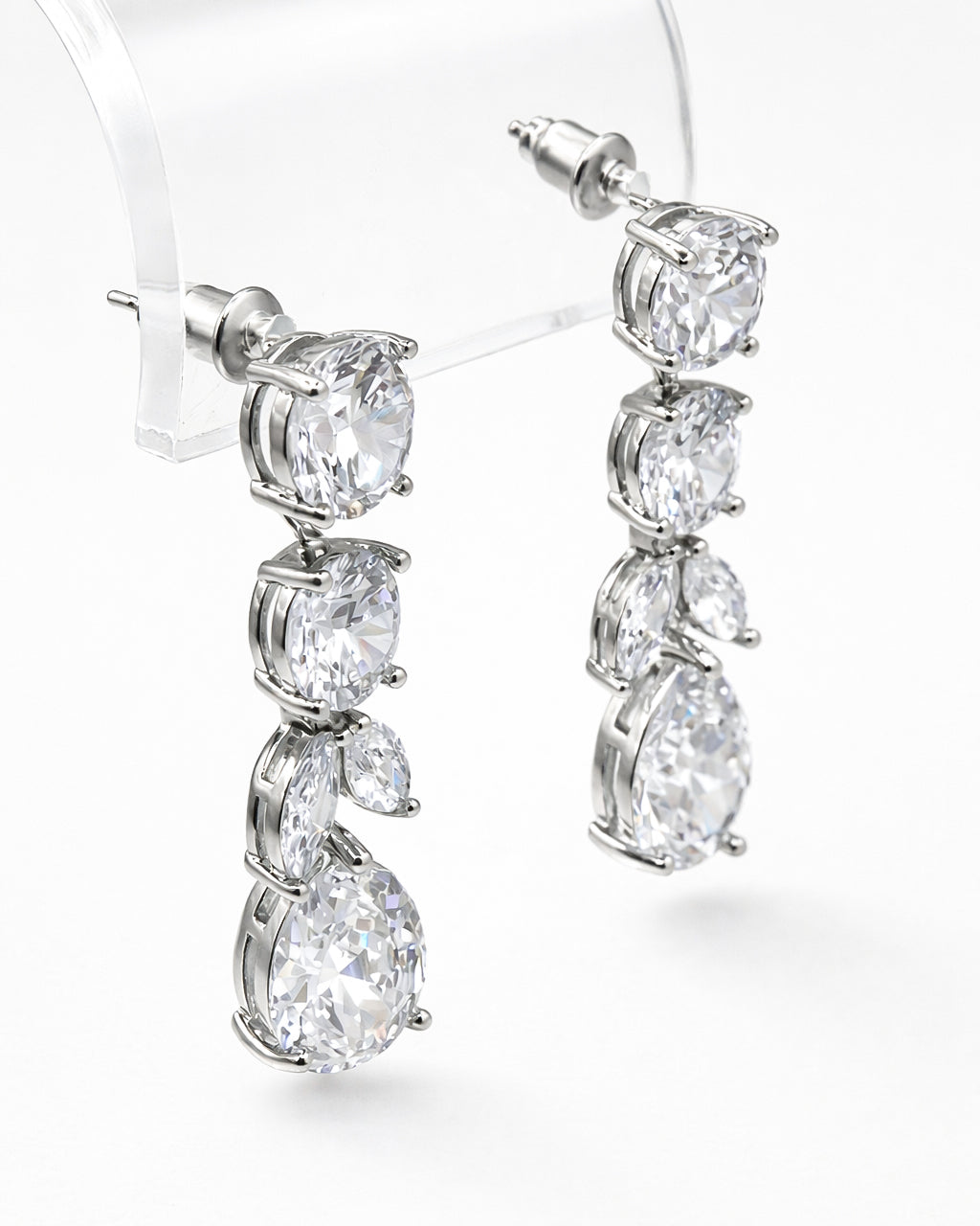 Lumière Cascade water drop earrings with cubic zirconia silver plated design
