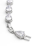 Lumière drop tennis bracelet close-up with clear zircon stones in silver plating