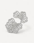 Floral adjustable silver ring with sparkling zircon stones, elegant flower design view
