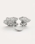 Floral adjustable silver ring with zircon stones, detailed flower back view design