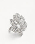 Floral adjustable silver ring with zircon stones, elegant openwork flower side view