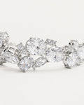 Oval CZ tennis bracelet in silver plated finish with sparkling stones, close-up view