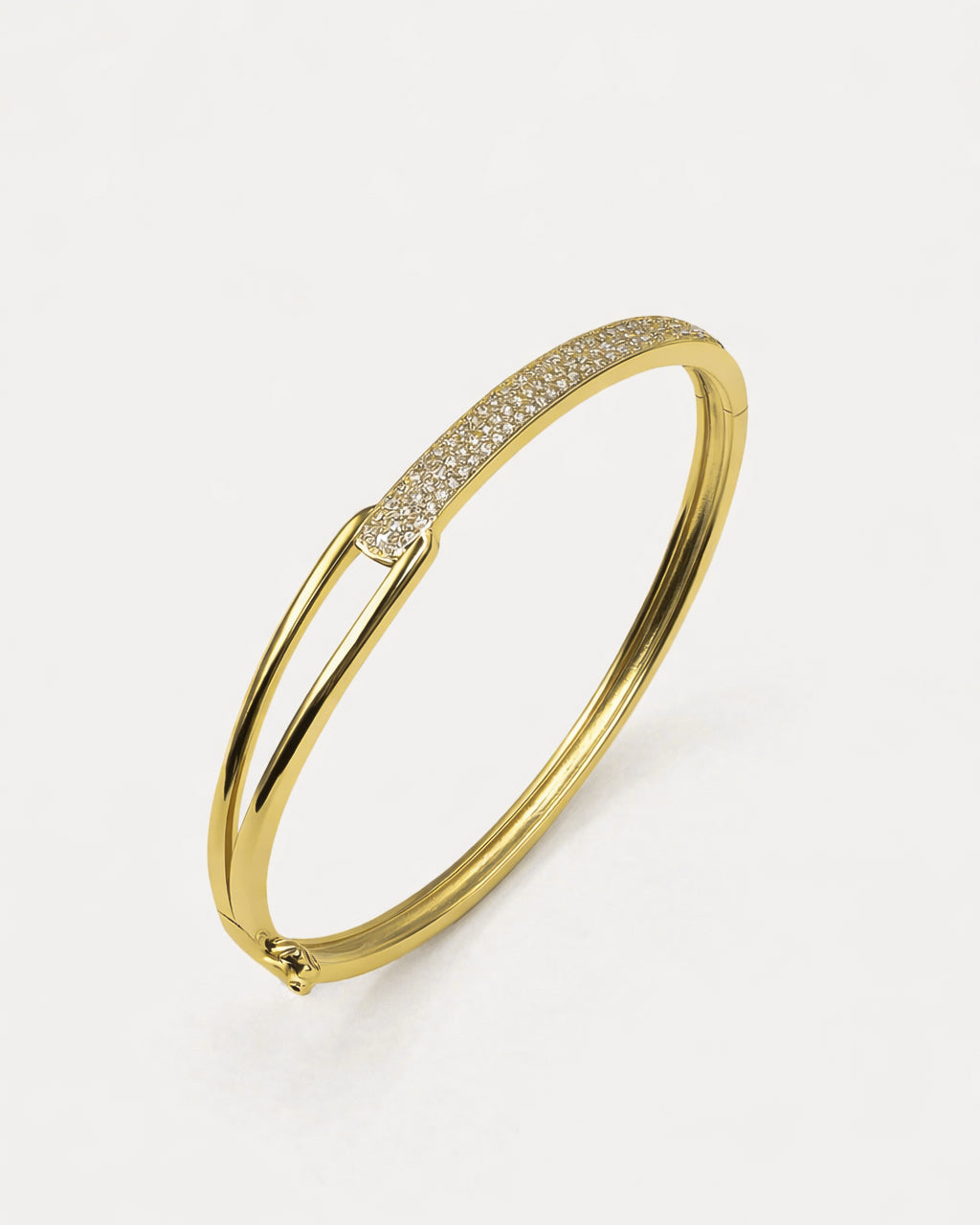 Gold-plated bangle bracelet with pavé crystals, minimalist for women, Jadejuri