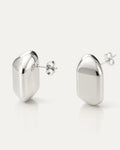 Silver-plated brass dome-shaped stud earrings with high-polish finish on neutral background
