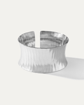 Lustre Hammered Cuff – Wide silver-plated brass cuff bracelet with hammered texture, modern statement jewelry.