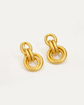 Gold chain-link earrings on a light beige background