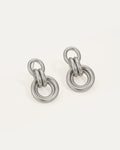 Pair of silver chain-link earrings on a white background