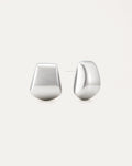 Pair of silver hoop earrings on a white background