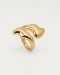 Gold statement ring with fluid melted design and open-front structure