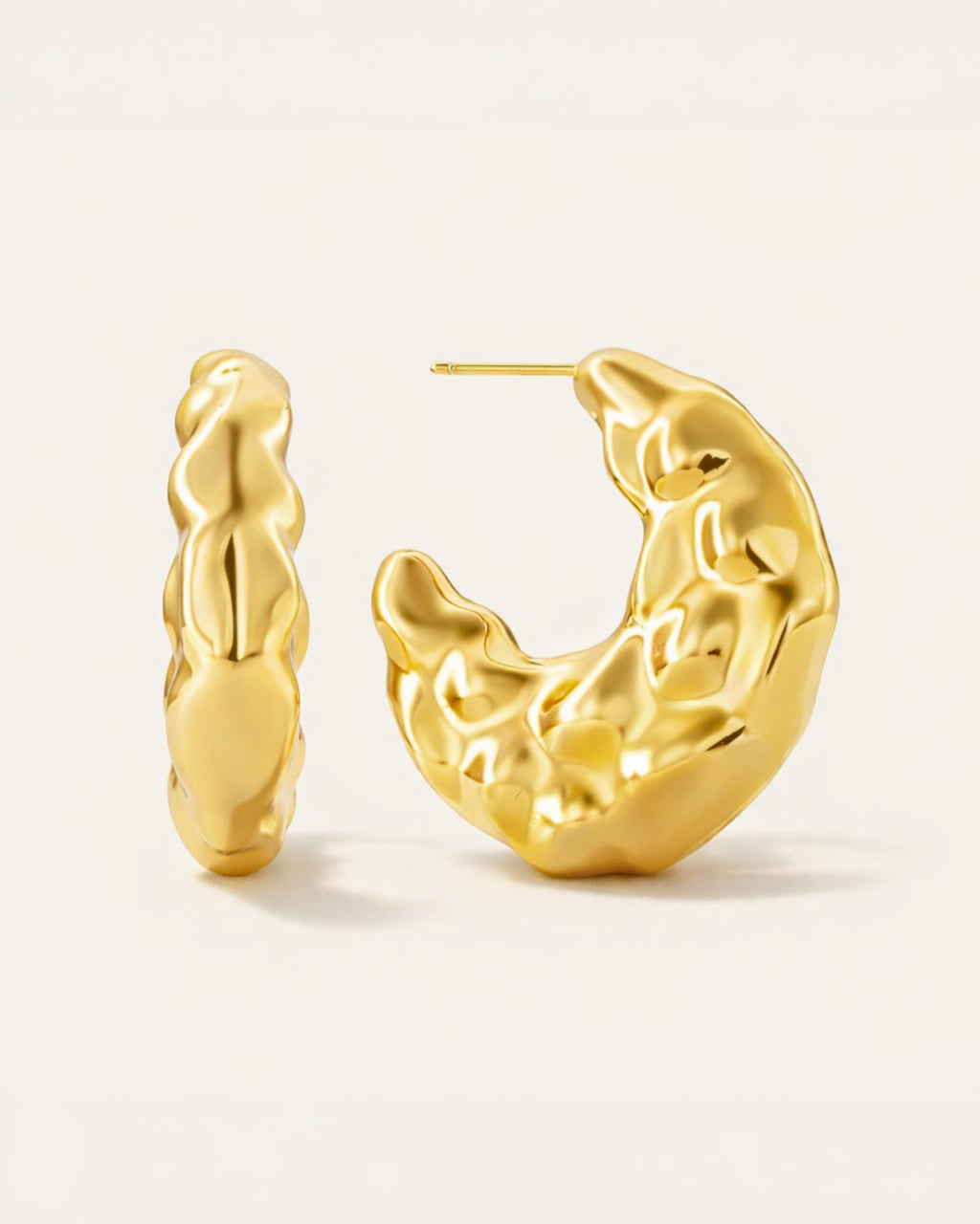 moon molten sculpt hoop earring 18k gold-plated brass on white background