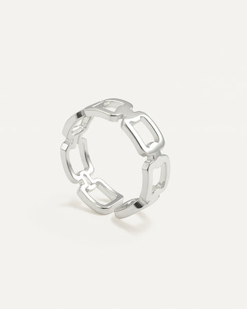 Moonlit Lattice Ring in silver-plated brass with intricate openwork lattice design – Jadejuri statement jewelry