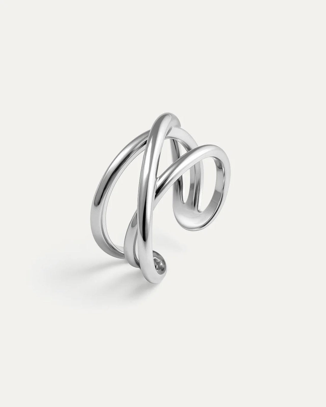 Nova Spiral Ring in polished silver-plated brass with modern spiral wrap design, adjustable band
