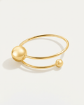 Orbit Dual Sphere Cuff – 18K gold-plated brass bracelet with two polished spheres, modern open cuff design.