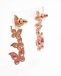 Back view gold butterfly drop earrings with pink zircon stones elegant detailing