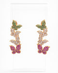 Gold butterfly drop earrings with multicolor zircon stones, elegant long design
