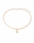 Freshwater pearl necklace with crystal teardrop pendant, 18k gold plated jewelry
