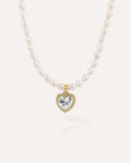 Diamond Heart Pendant Pearl Necklace Jadejuri