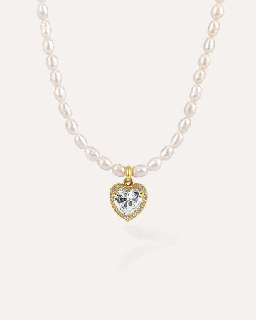 Diamond Heart Pendant Pearl Necklace Jadejuri