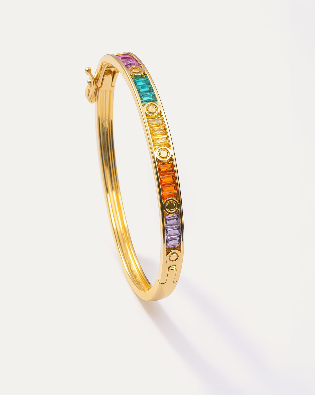 18K gold rainbow bangle bracelet with colorful baguette zircon – Prism Radiance Rainbow Bangle by Jadejuri