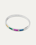 Silver bracelet with colorful stones on a white background