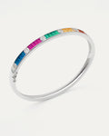 Silver bracelet with colorful gemstones on a white background