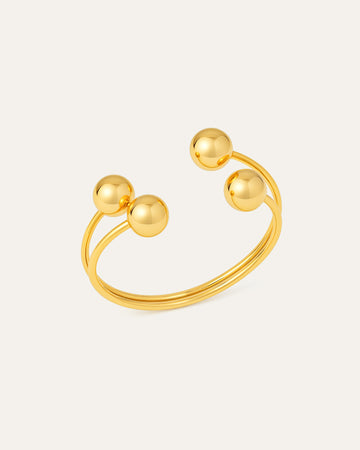 Quad Sphere Cuff Bracelet with four gold spheres and dual open band – Jadejuri