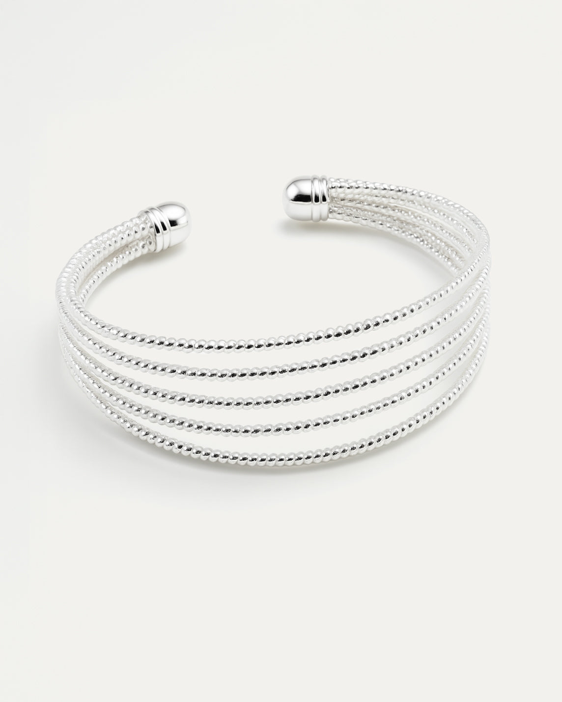 Sterling silver 5-strand beaded cuff bracelet with open design – Quintet Beaded Cuff by Jadejuri