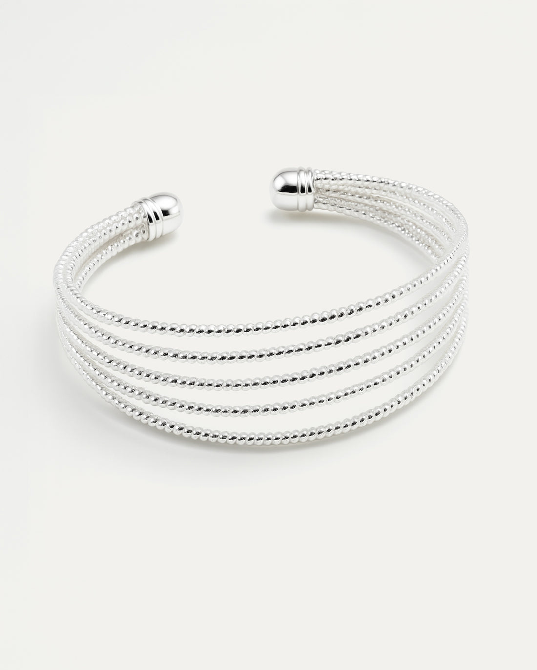 Sterling silver 5-strand beaded cuff bracelet with open design – Quintet Beaded Cuff by Jadejuri
