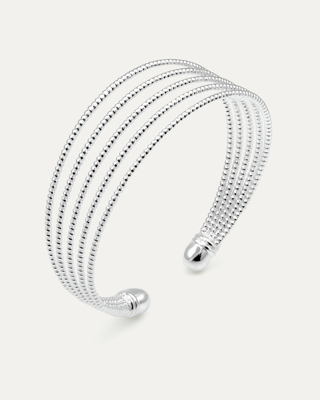 Sterling silver 5-strand beaded cuff bracelet with open design – Quintet Beaded Cuff by Jadejuri