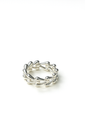 delicate silver ring with teardrop vine design on white background