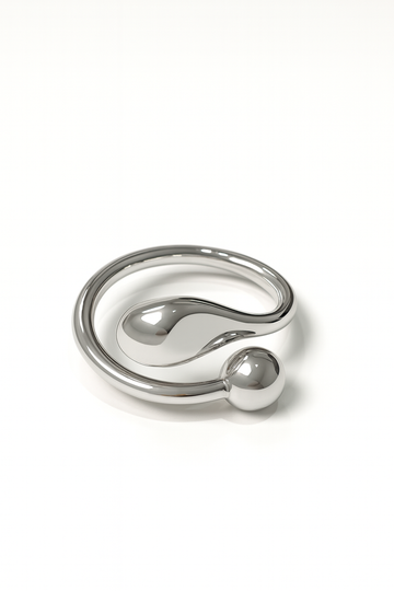Minimal silver orbit ring with sphere detail – Luna Orbit Ring by Jadejuri