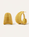 18K gold-plated ribbed hoop earrings with sculptural texture minimalist women’s jewelry