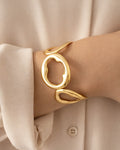 Modern ripple circle gold cuff bracelet, 18K gold-plated minimalist women jewelry