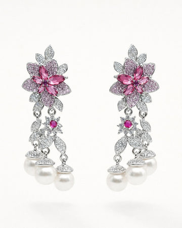 Rosé Fleur Pearl Drop Earrings