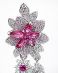 Rose fleur silver drop earrings with pink cubic zirconia floral design elegant