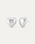 Sterling silver sculpted heart stud earrings with high-polish finish.